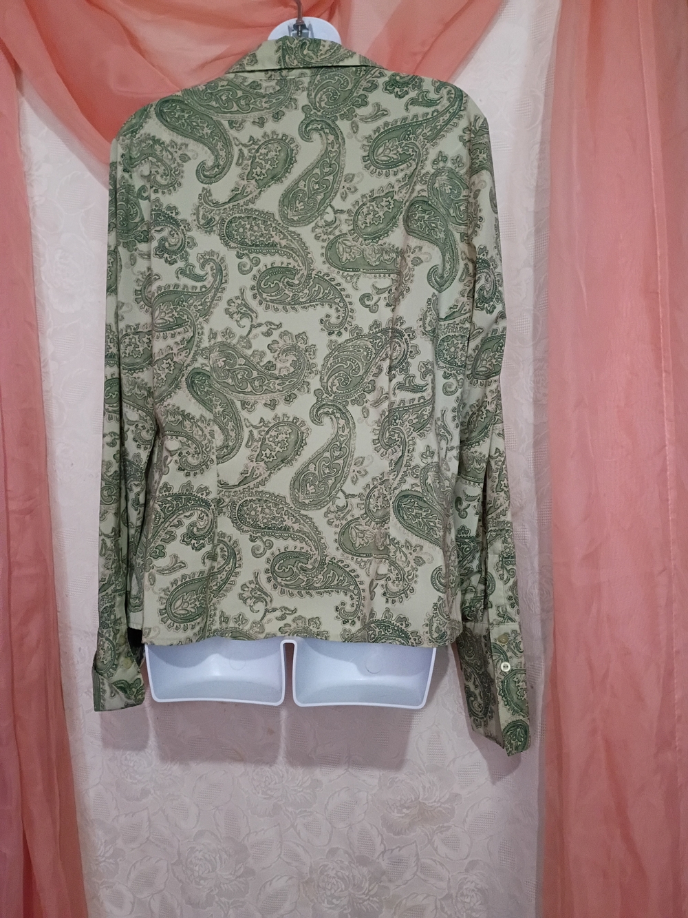Rena Rowan Ladies Green Paisley Tie-Front Button-Down Satin Shirt Sz 10 - Picture 5 of 7